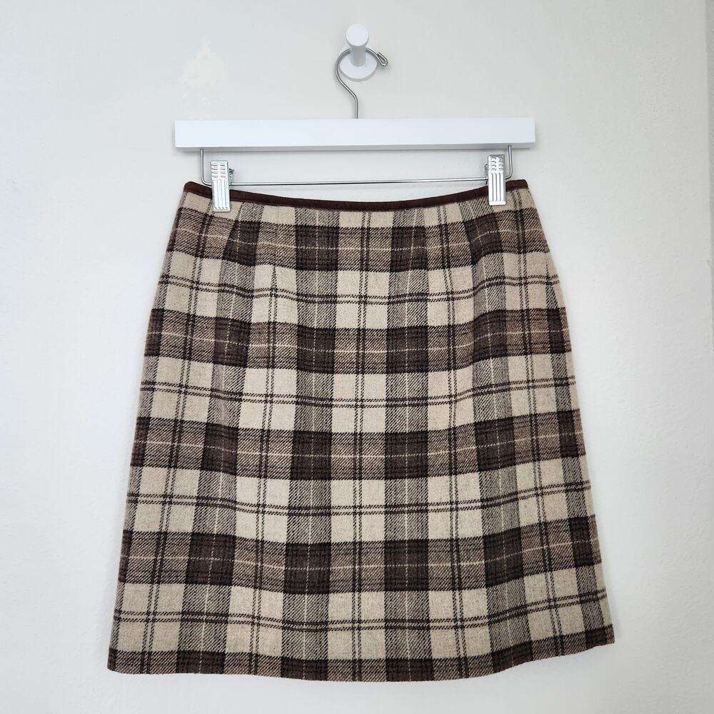 Vintage Y2K GAP Wool Brown Plaid High Waist Mini Wrap Skirt Preppy Academia 4 - Picture 4 of 7